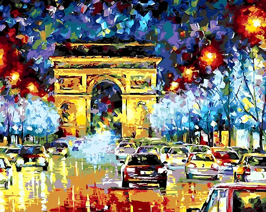 Arc de Triomphe im Regen in der Nacht Malen nach Zahlen