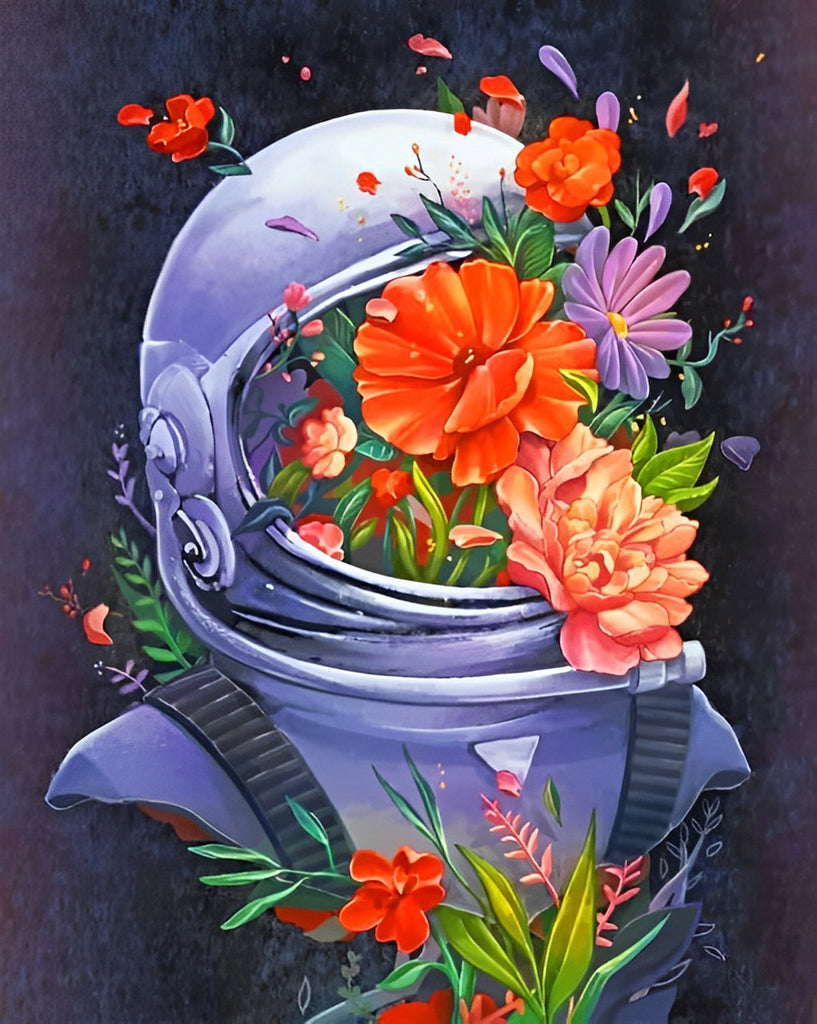 Astronaut mit Blumen Malen nach Zahlen