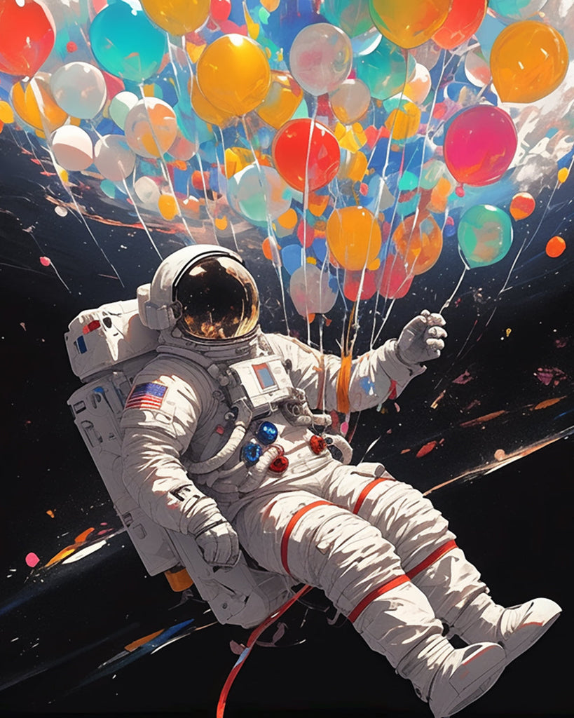 Astronaut und Ballons Malen nach Zahlen