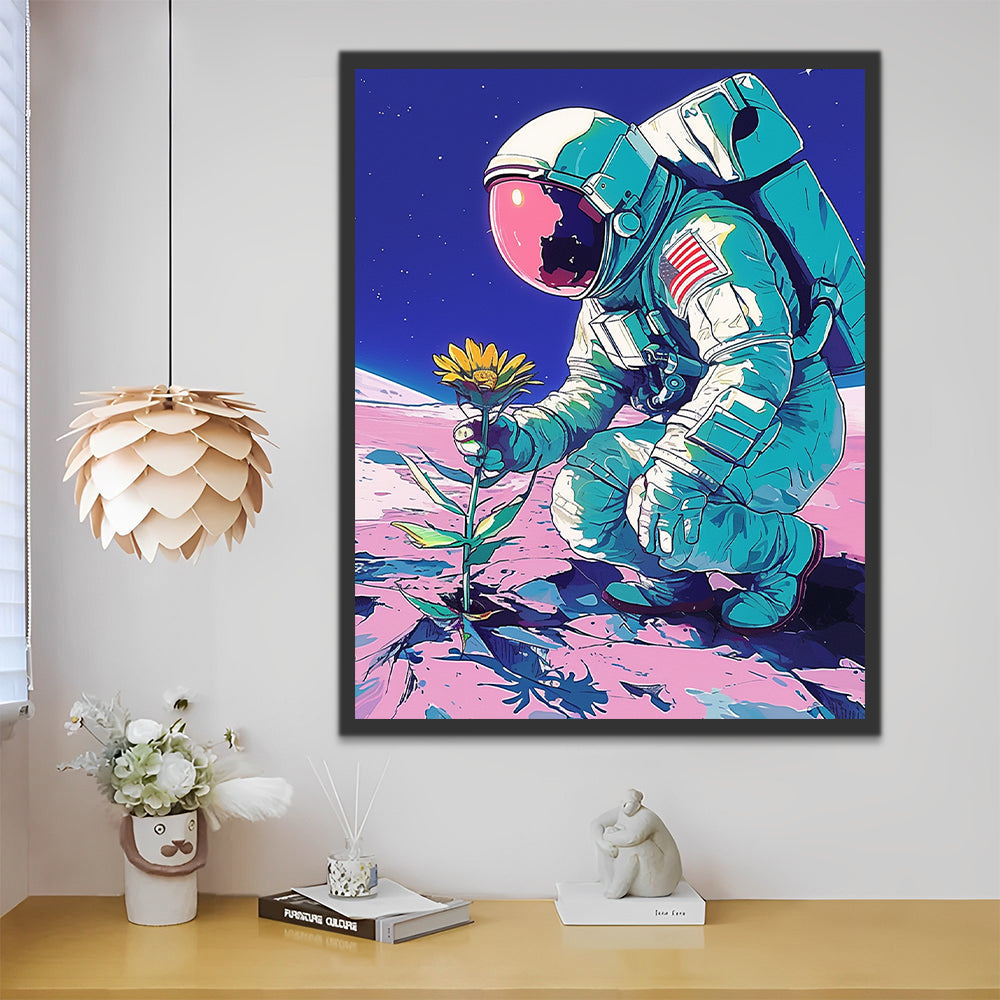 Astronaut und Sonnenblume Malen nach Zahlen