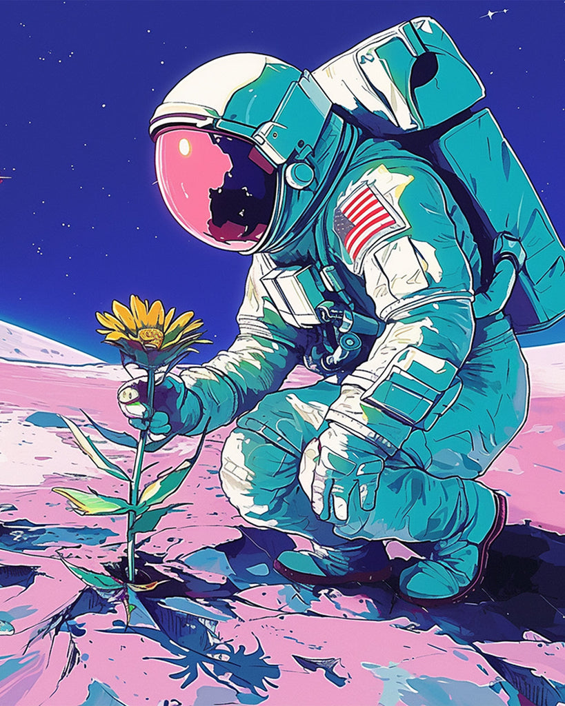 Astronaut und Sonnenblume Malen nach Zahlen