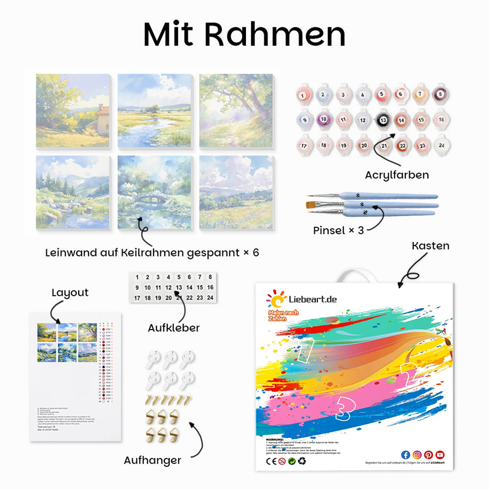 Außenansichten an einem sonnigen Tag 6 Stück Mini Malen nach Zahlen