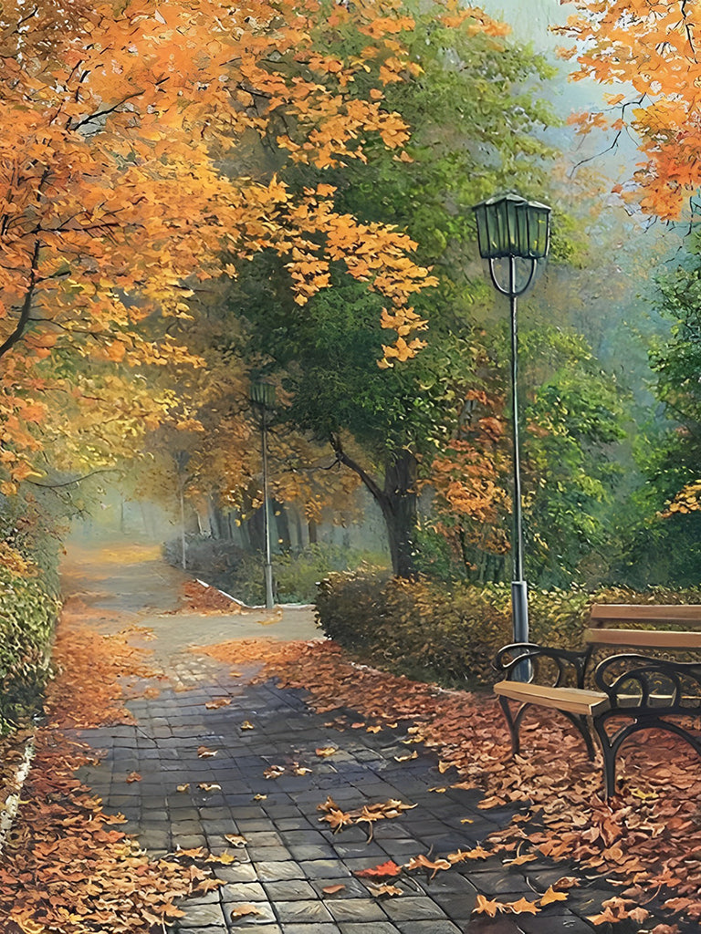 Bäume mit gelben Blättern im Park Malen nach Zahlen