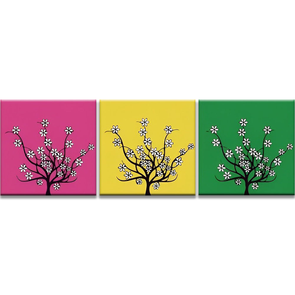 Baum mit weißen Blumen 3-teilig Triptychon Malen nach Zahlen