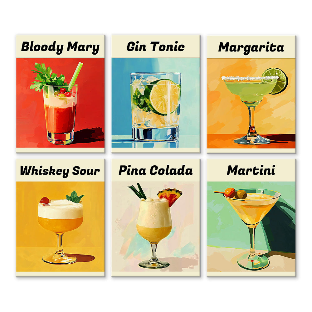 Beliebte Cocktails 6 Stück Mini Malen nach Zahlen