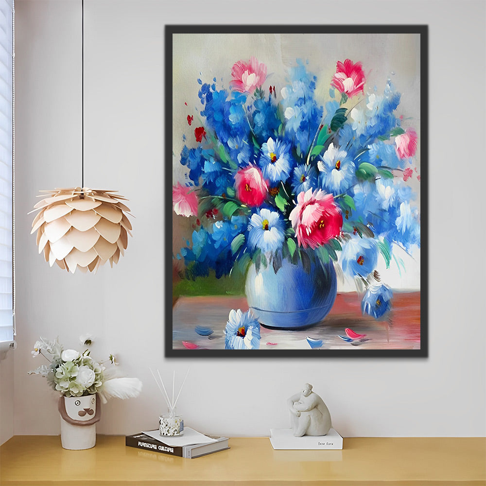 Blaue Blumen in einer blauen Vase Malen nach Zahlen