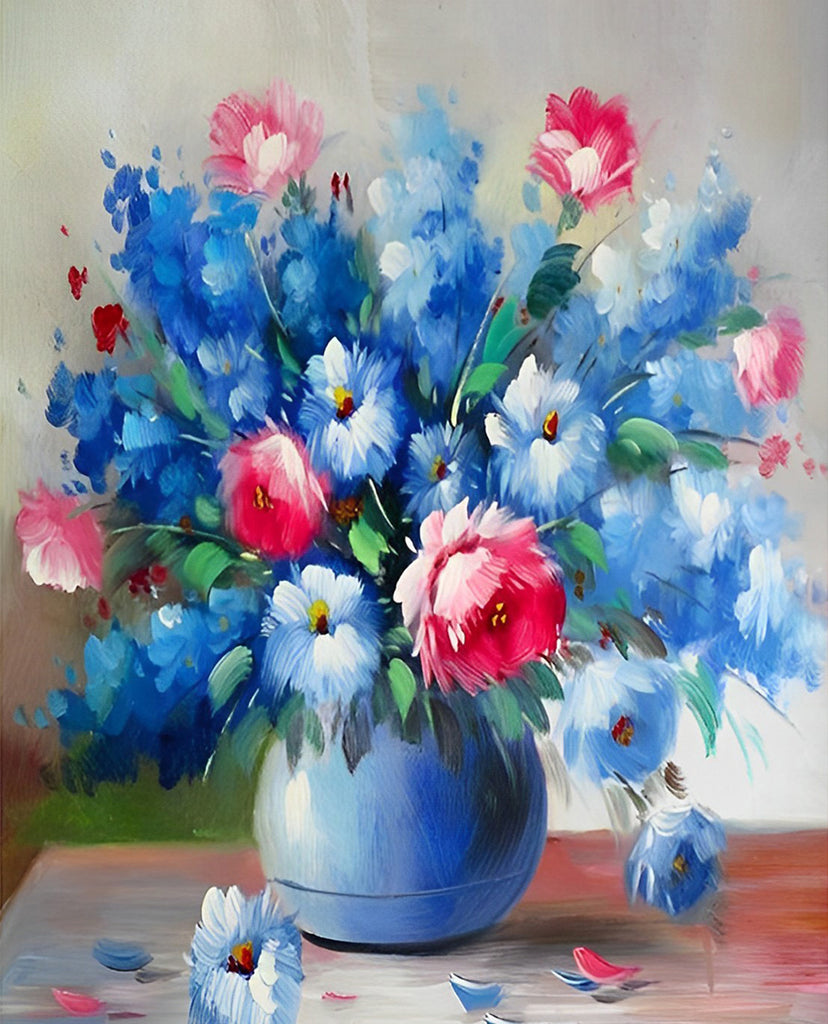 Blaue Blumen in einer blauen Vase Malen nach Zahlen