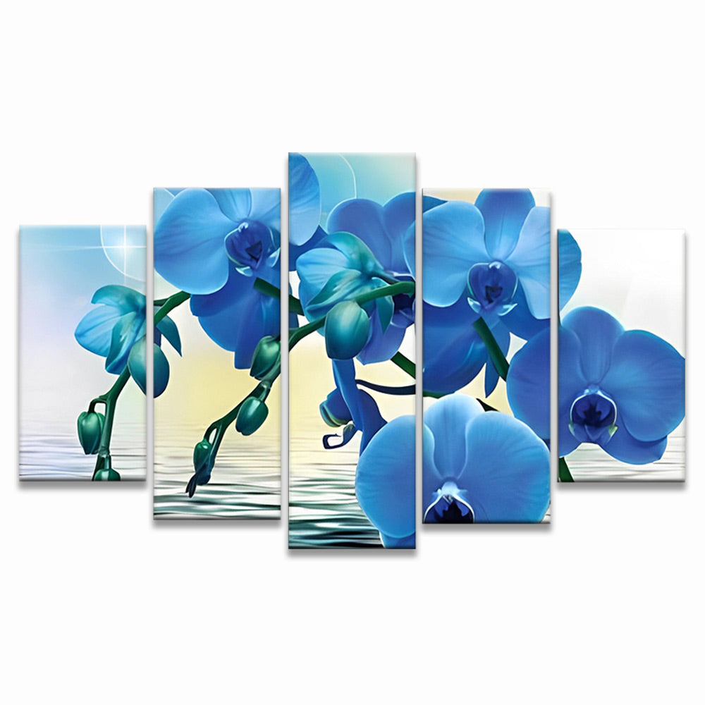 Blaue Orchideen 5-teilig Sonderformat Malen nach Zahlen