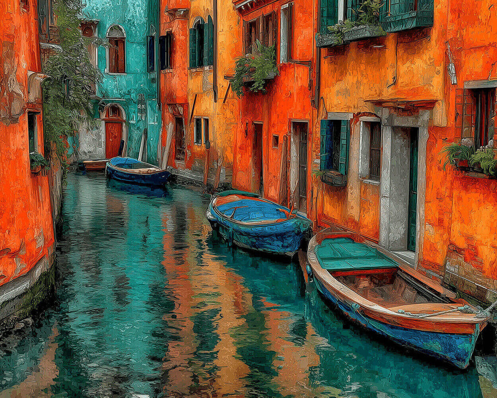 Blaue Schiffe in Venedig Malen nach Zahlen