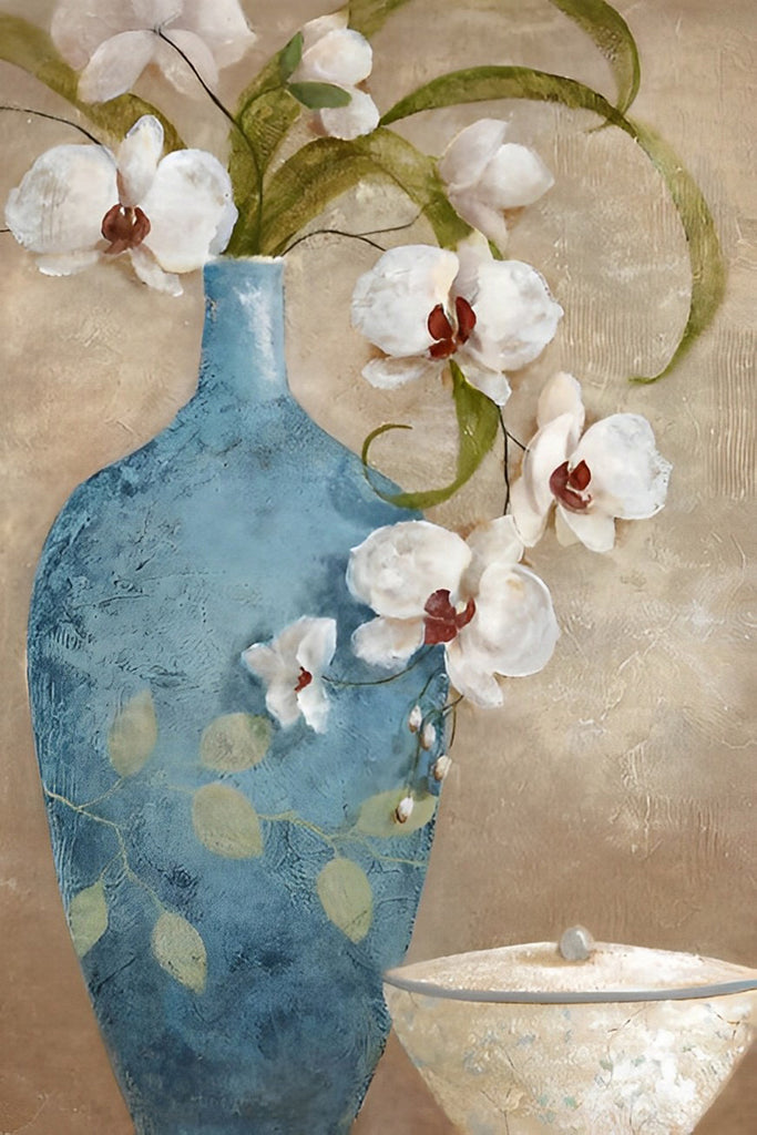 Blaue Vase mit weißen Blumen Malen nach Zahlen