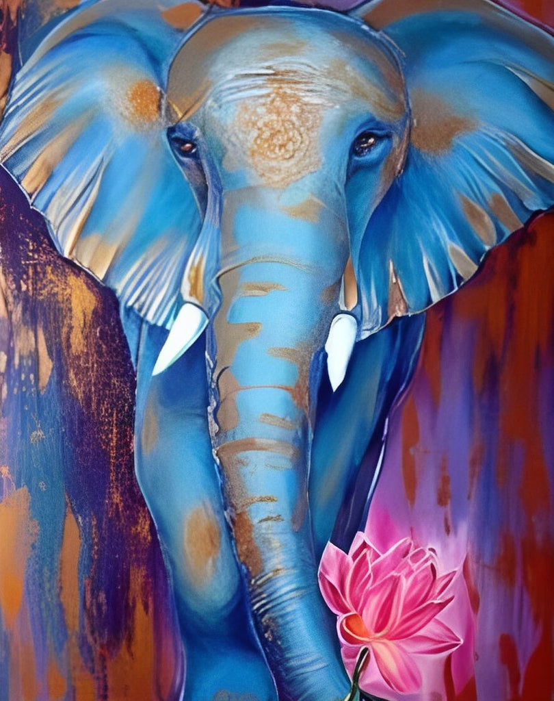 Blauer Elefant mit rosa Lotusblume Malen nach Zahlen