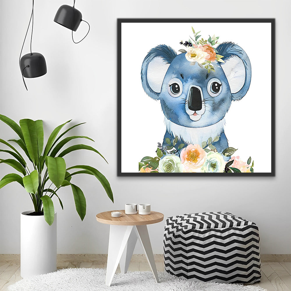 Blauer Koala mit Blumen Malen nach Zahlen