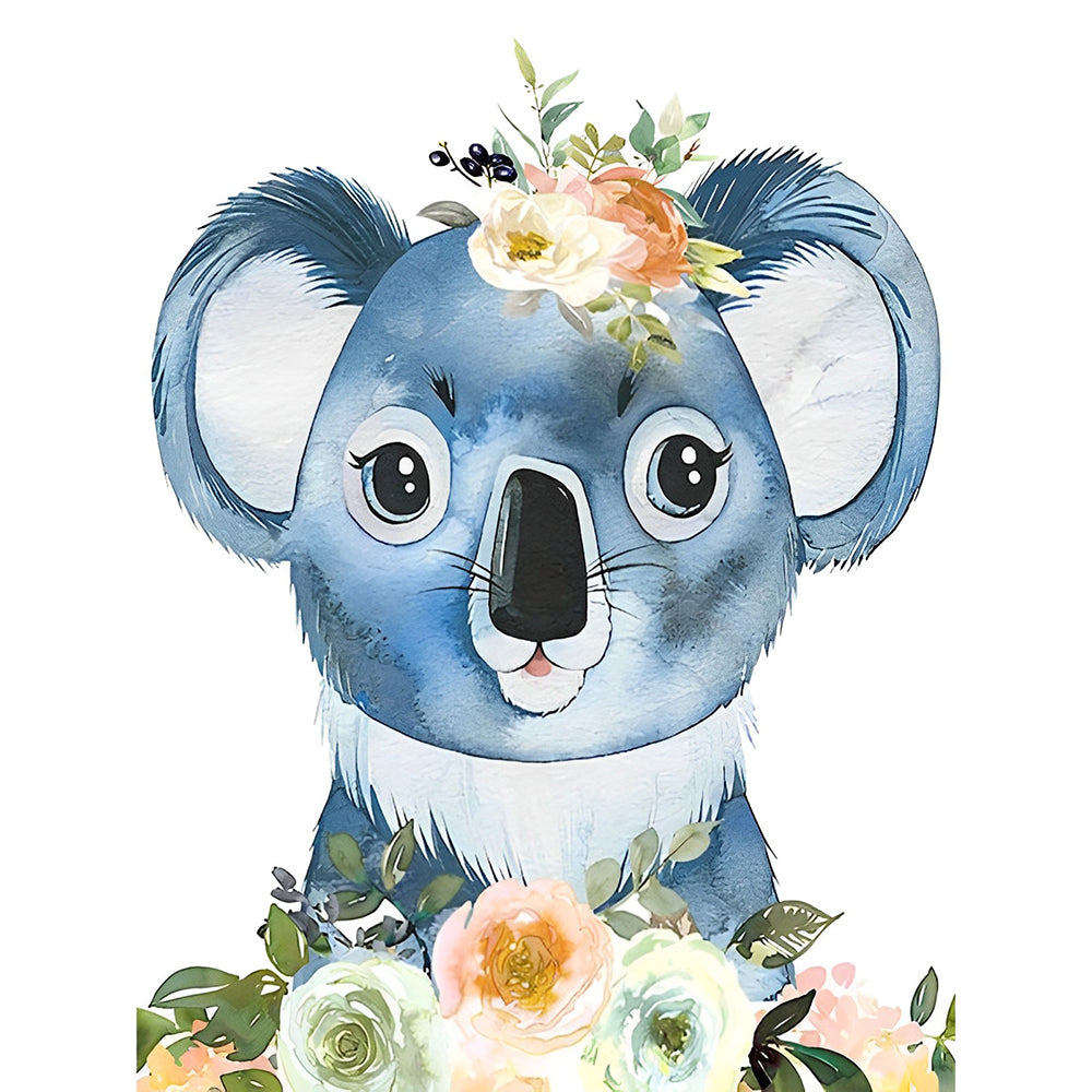 Blauer Koala mit Blumen Malen nach Zahlen