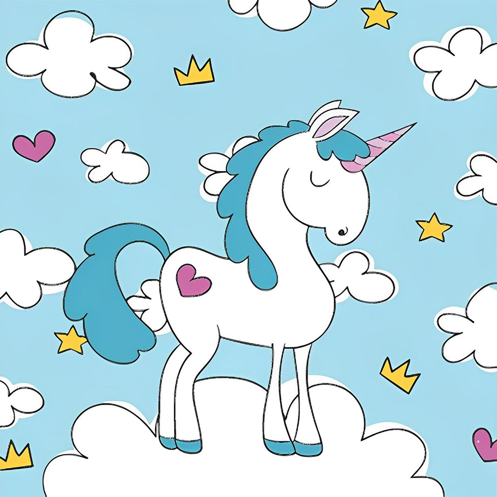 Blaues Cartoon Einhorn Malen nach Zahlen Für Kinder