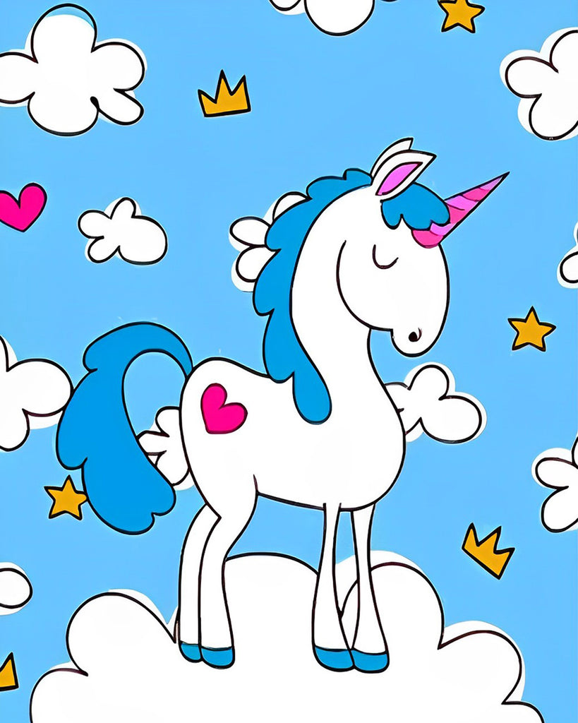 Blaues Cartoon Einhorn Malen nach Zahlen Für Kinder