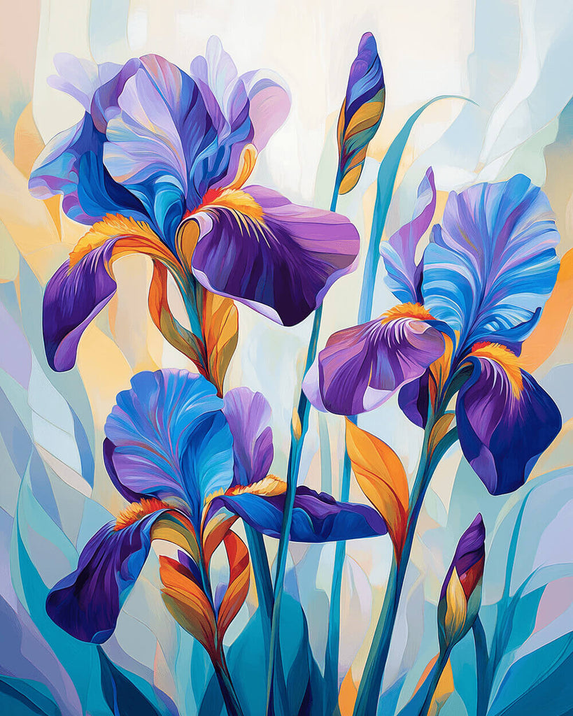 Blauviolette Iris Malen nach Zahlen