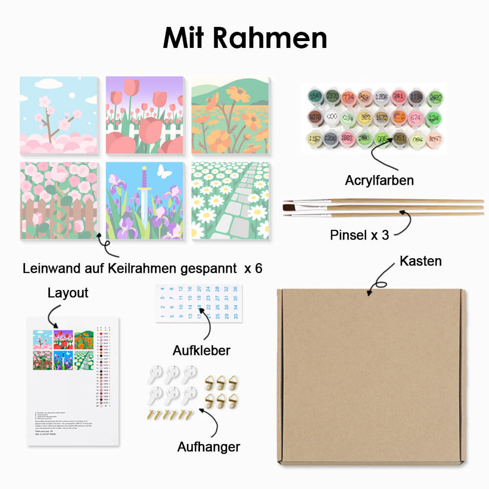 Blühende Blumenfelder 6 Stück Mini Malen nach Zahlen
