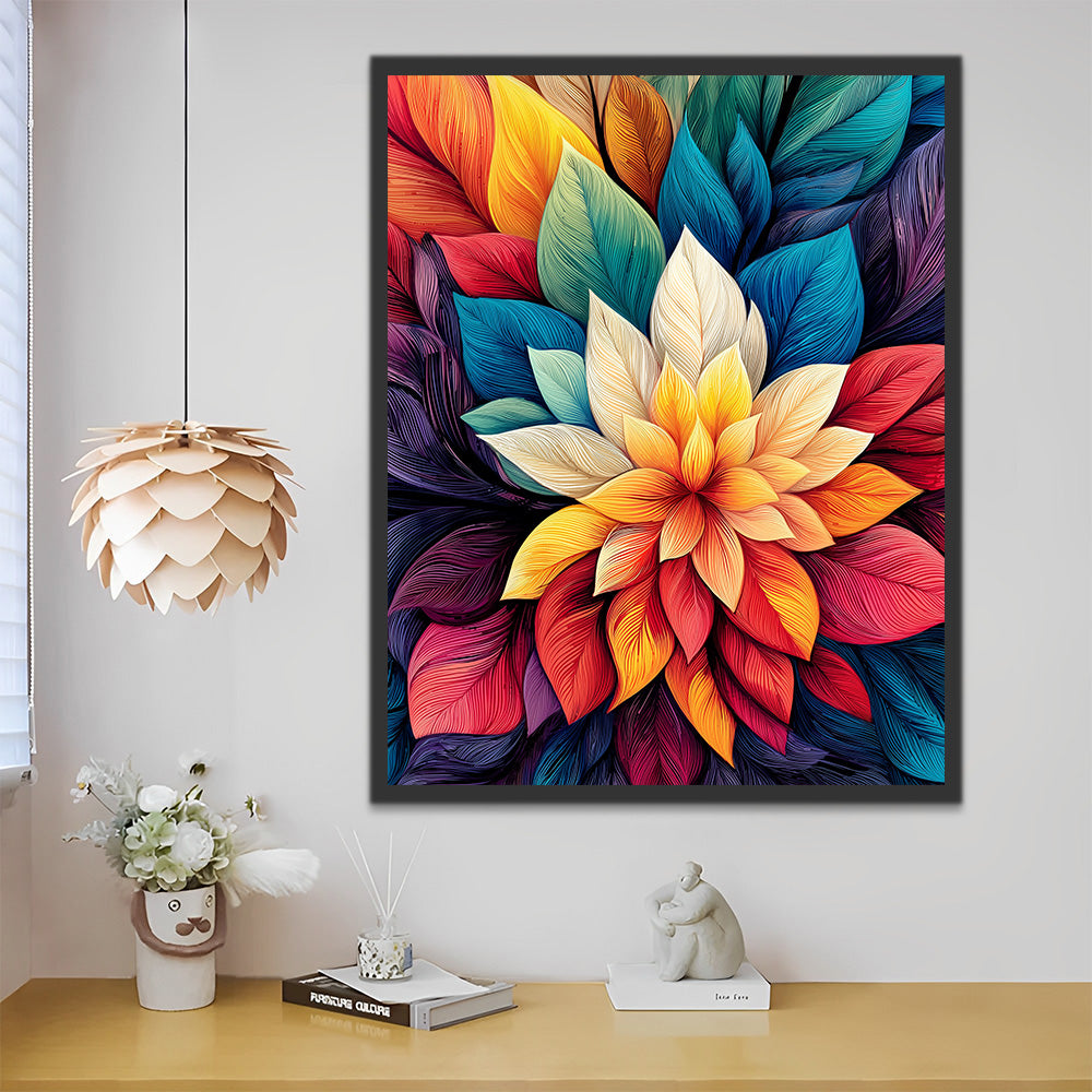 Blume aus bunten Blättern Malen nach Zahlen