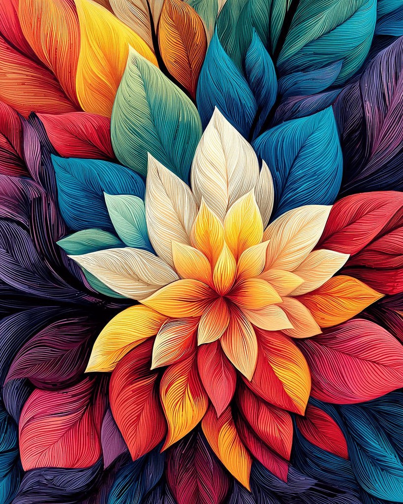 Blume aus bunten Blättern Malen nach Zahlen