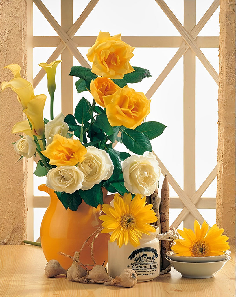 Blumen in der gelben Vase Malen nach Zahlen