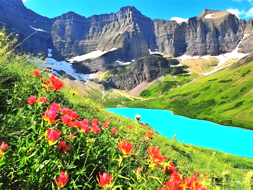 Blumen, See und Berg Malen nach Zahlen