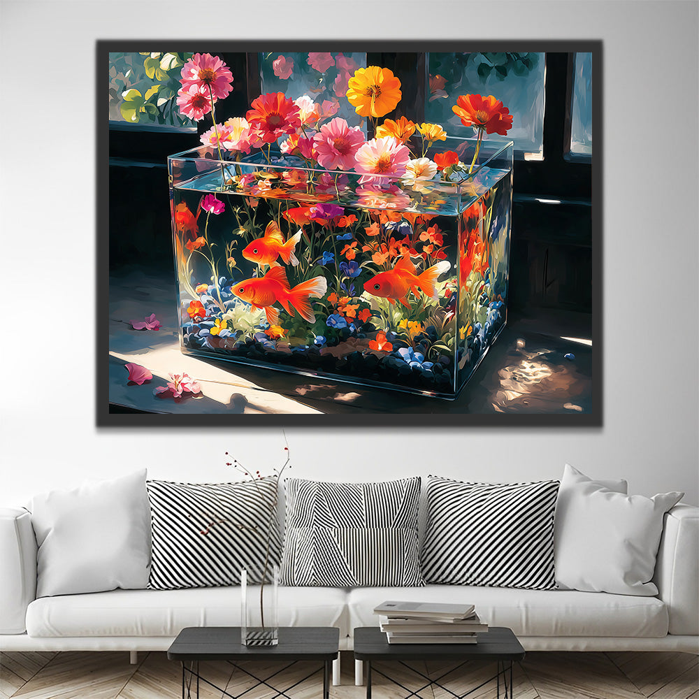 Blumen wachsen in einem Glasaquarium Malen nach Zahlen