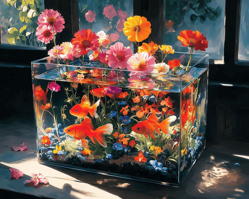 Blumen wachsen in einem Glasaquarium Malen nach Zahlen
