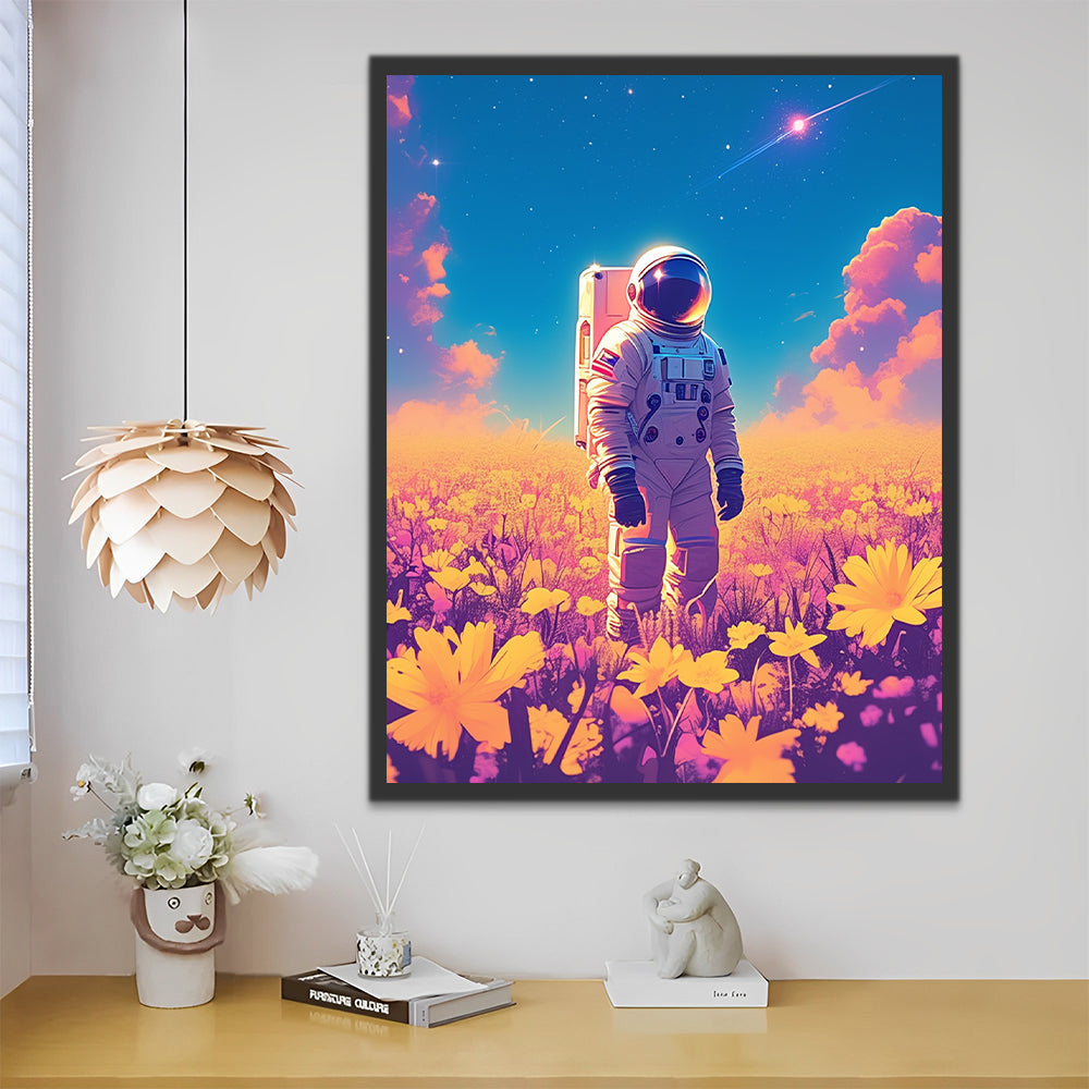 Blumenfeld und Astronaut Malen nach Zahlen