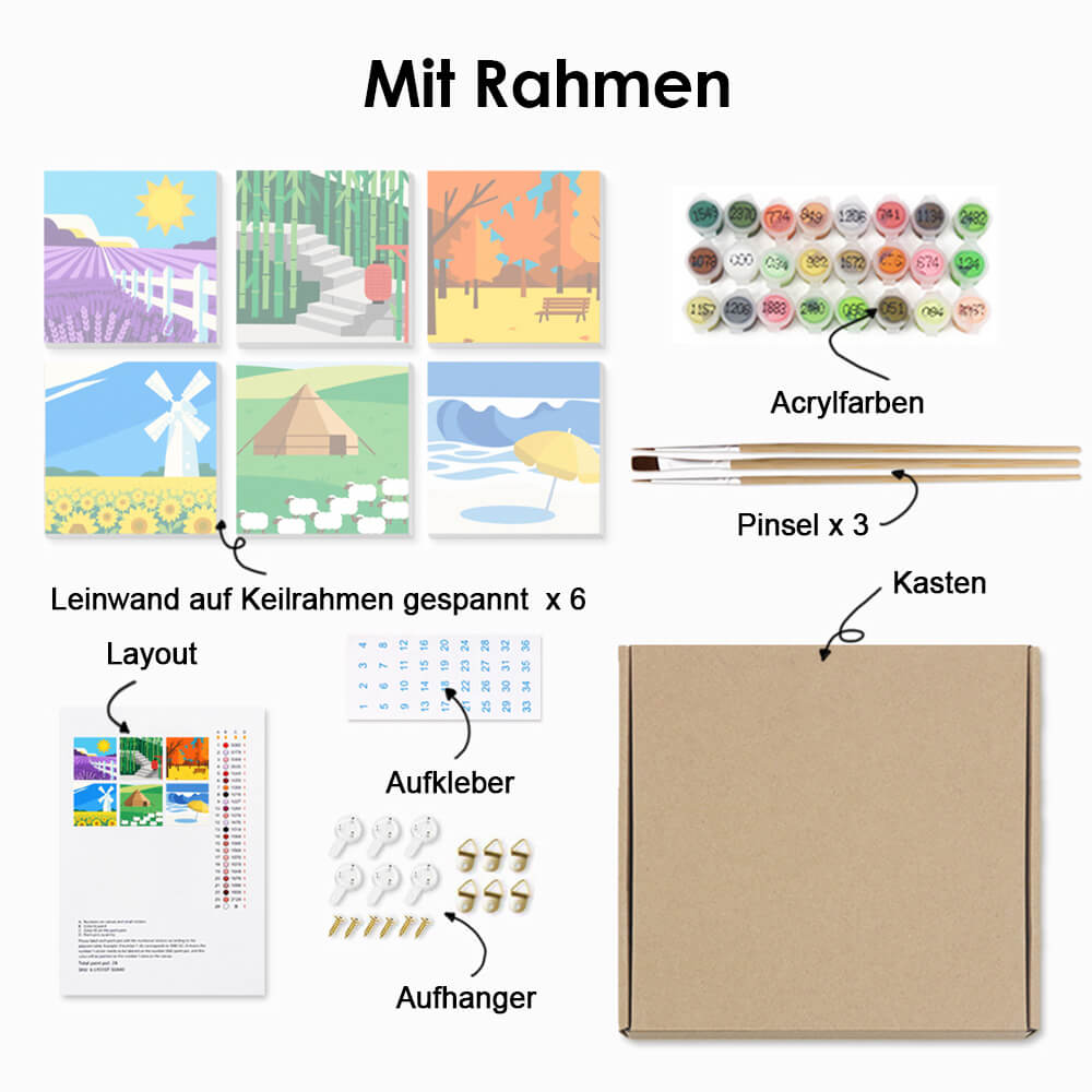 Blumenfelder und Wiesen 6 Stück Mini Malen nach Zahlen