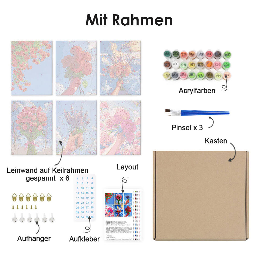 Blumensträuße unter blauem Himmel 6 Stück Mini Malen nach Zahlen