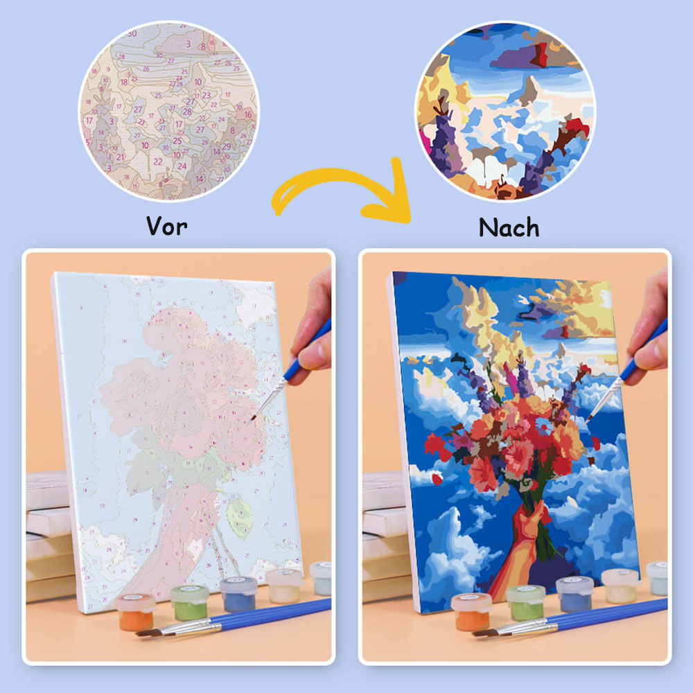Blumensträuße unter blauem Himmel 6 Stück Mini Malen nach Zahlen