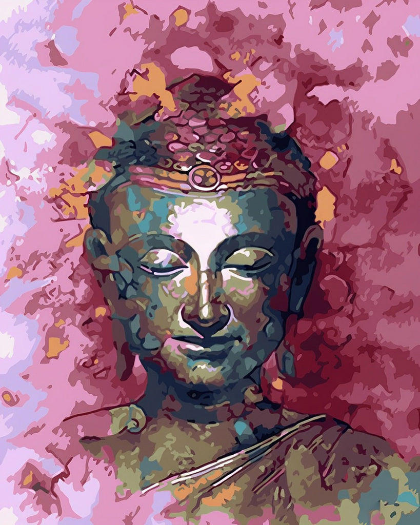 Bronzene Buddha-Statue auf rosa Hintergrund Malen nach Zahlen