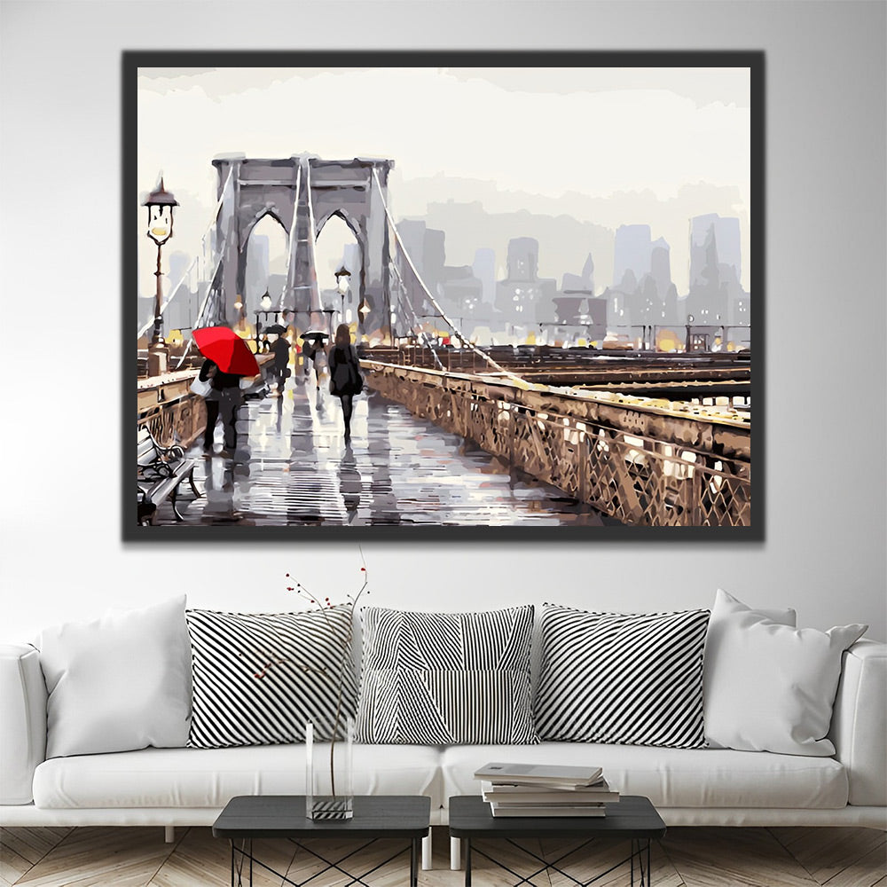 Brooklyn Bridge im Regen Malen nach Zahlen