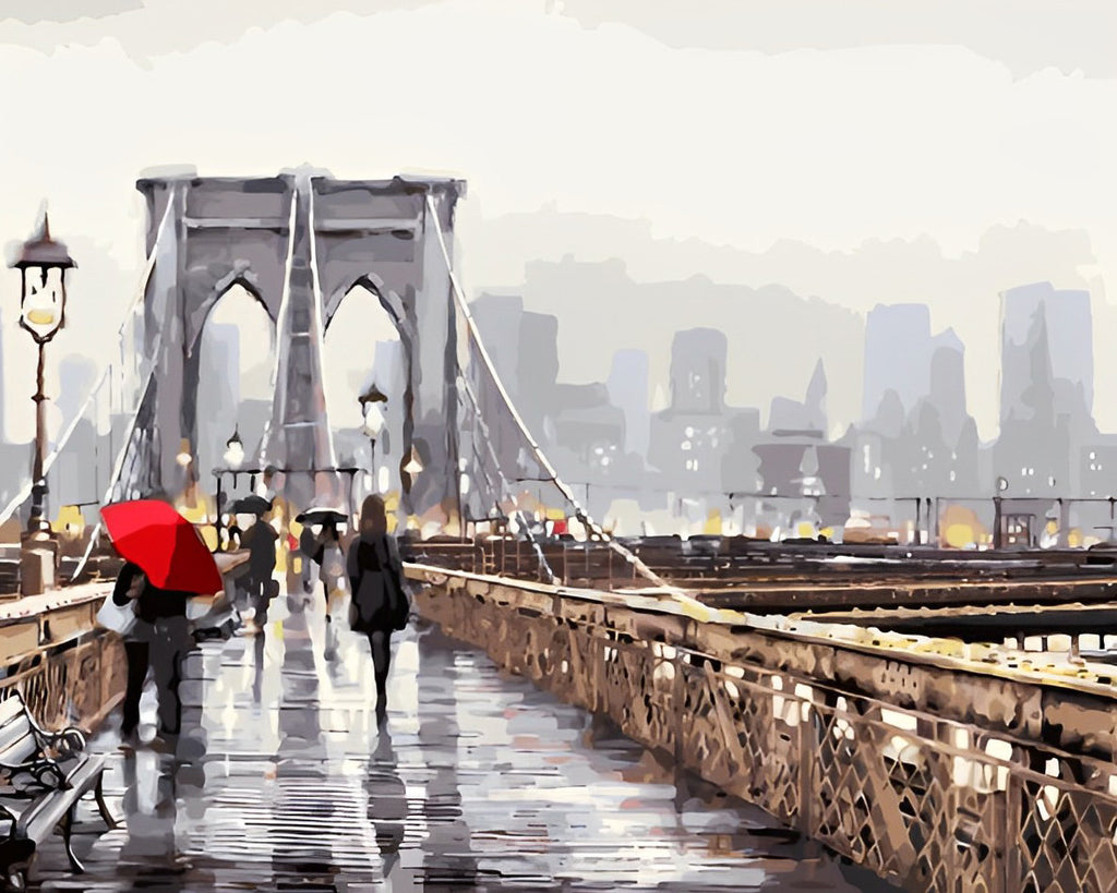 Brooklyn Bridge im Regen Malen nach Zahlen