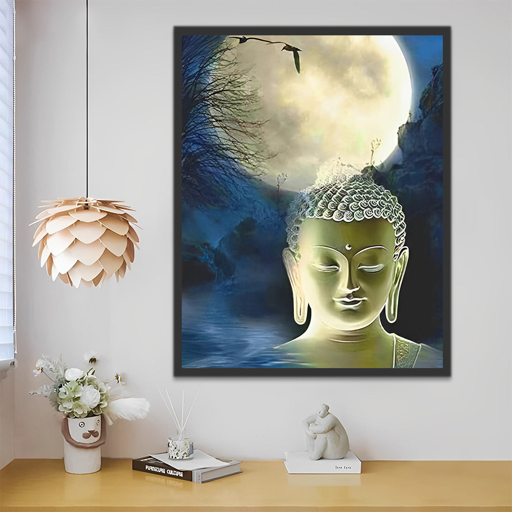 Buddha-Statue und Vollmond Malen nach Zahlen