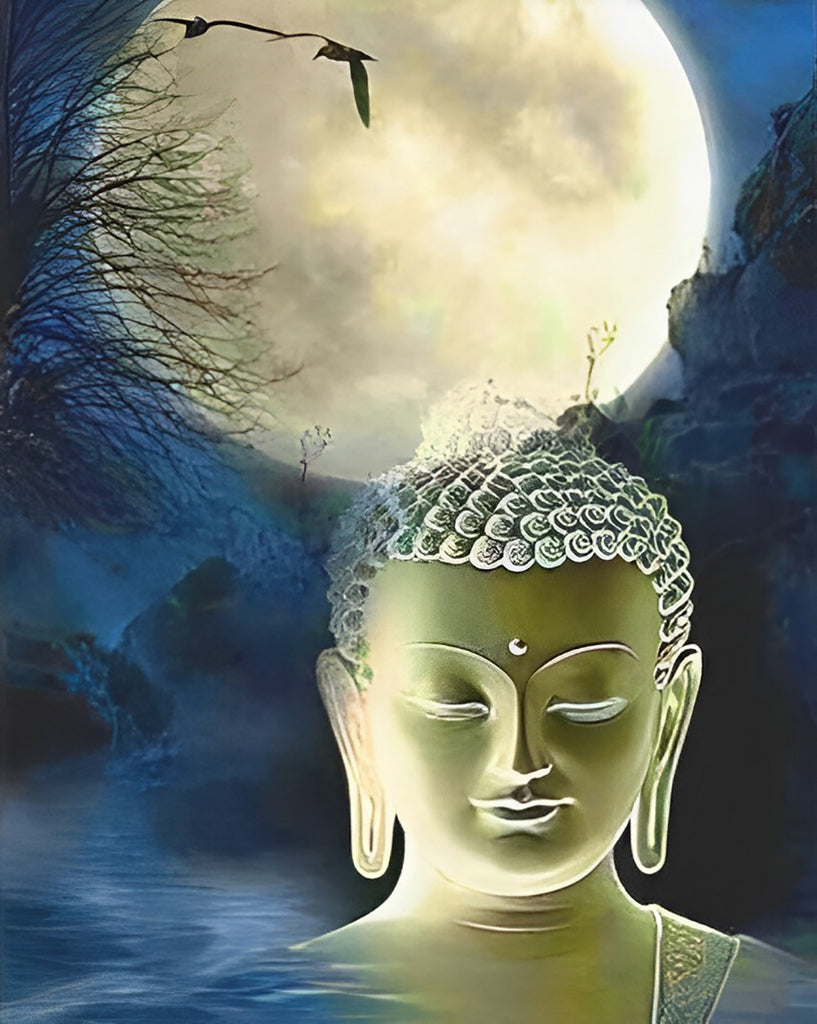 Buddha-Statue und Vollmond Malen nach Zahlen