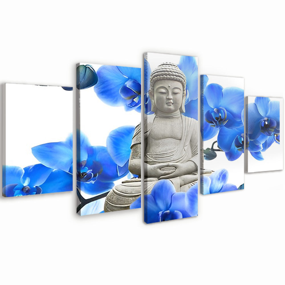 Buddha und blaue Blumen 5-teilig Sonderformat Malen nach Zahlen