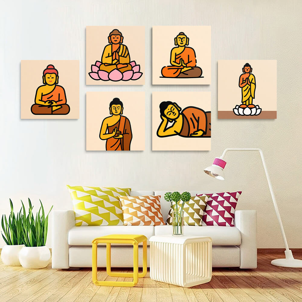 Buddhistische Lotus-Statue 6 Stück Mini Malen nach Zahlen
