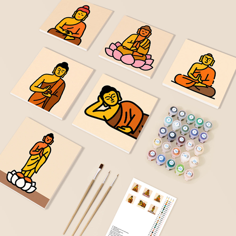 Buddhistische Lotus-Statue 6 Stück Mini Malen nach Zahlen