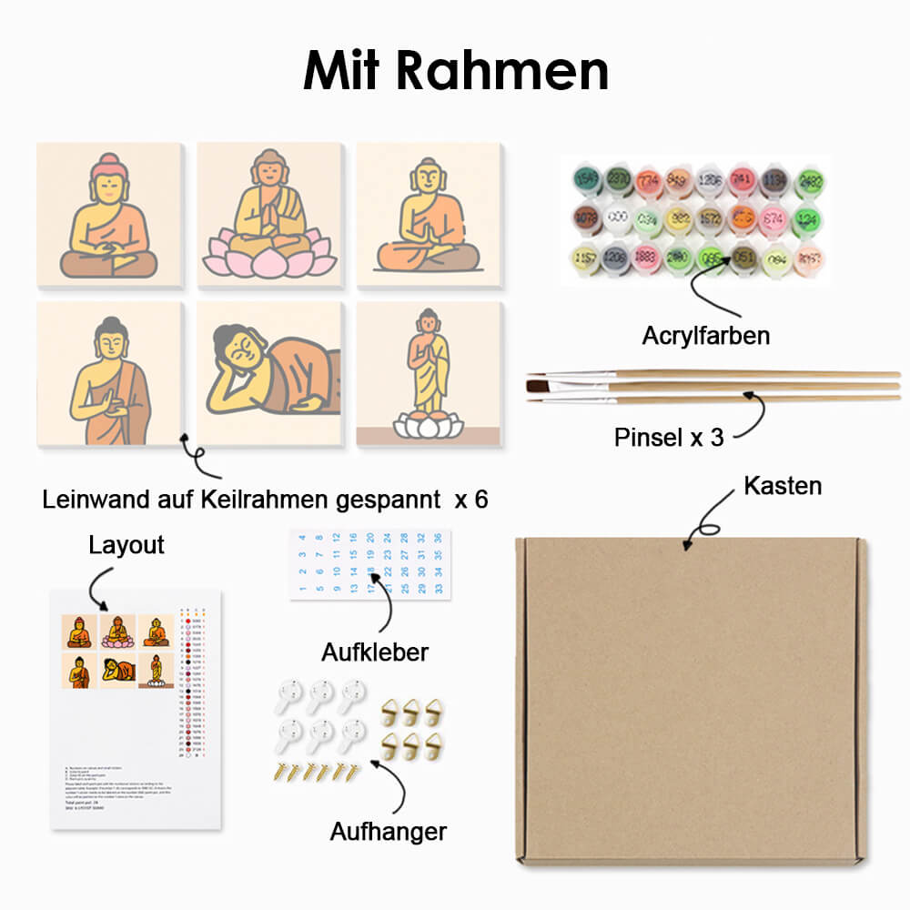 Buddhistische Lotus-Statue 6 Stück Mini Malen nach Zahlen