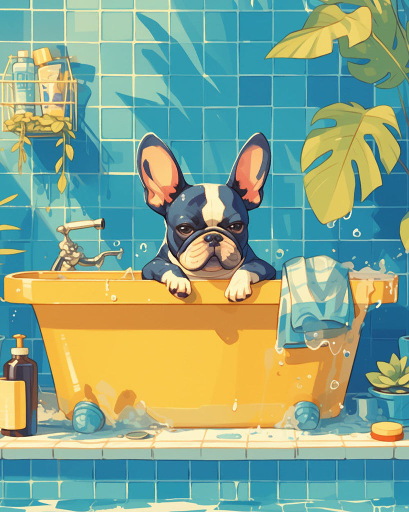 Bulldogge in der Badewanne Malen nach Zahlen