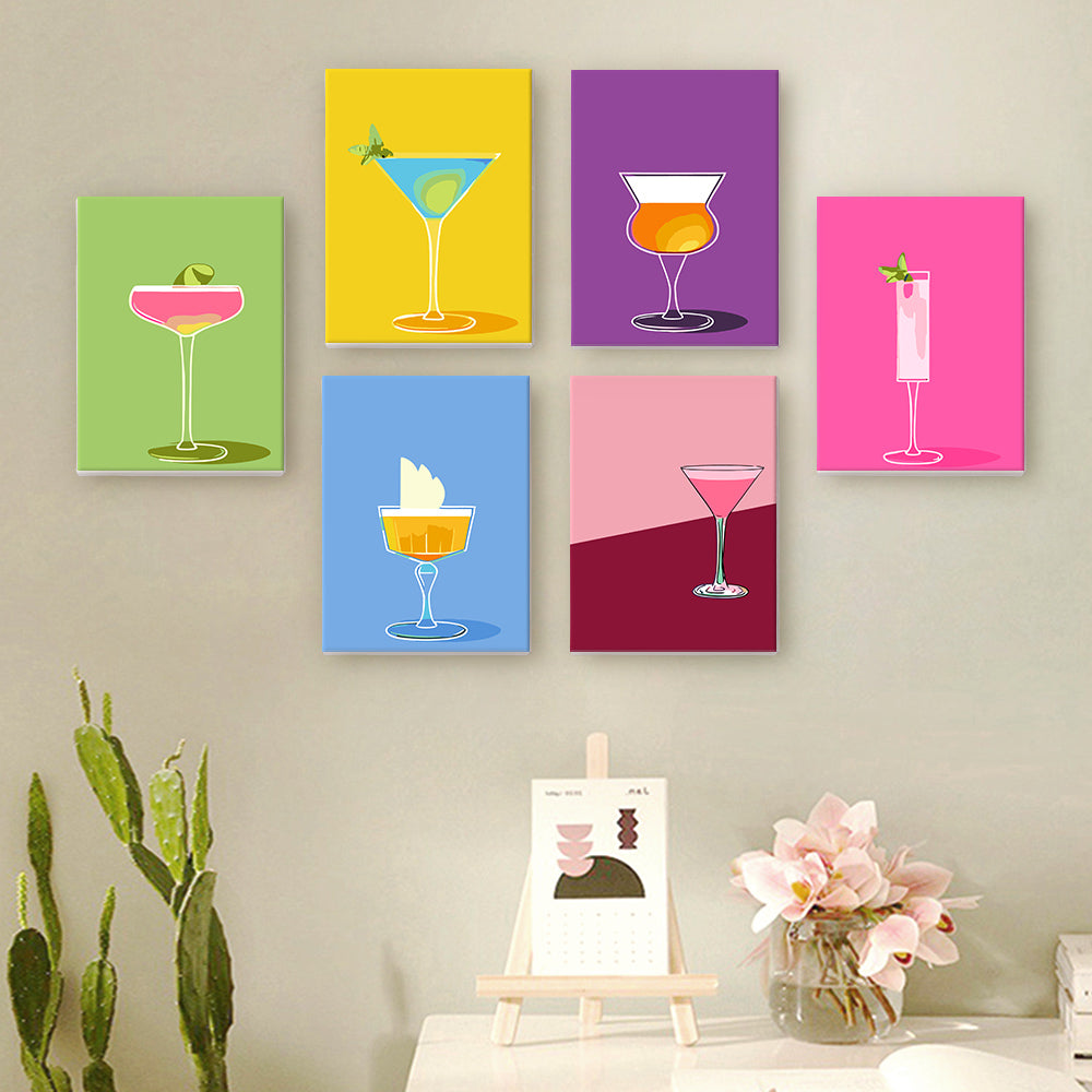 Bunte Cocktails 6 Stück Mini Malen nach Zahlen