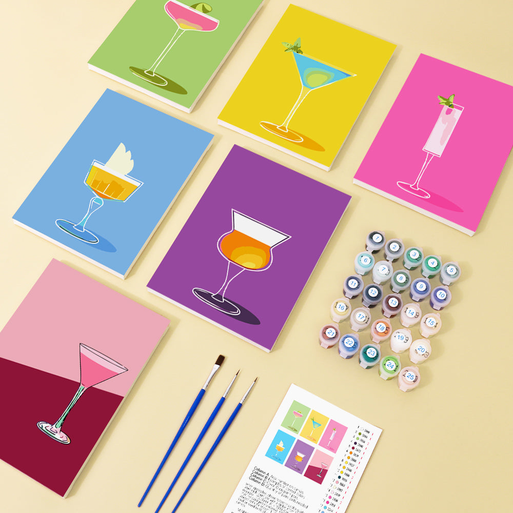 Bunte Cocktails 6 Stück Mini Malen nach Zahlen