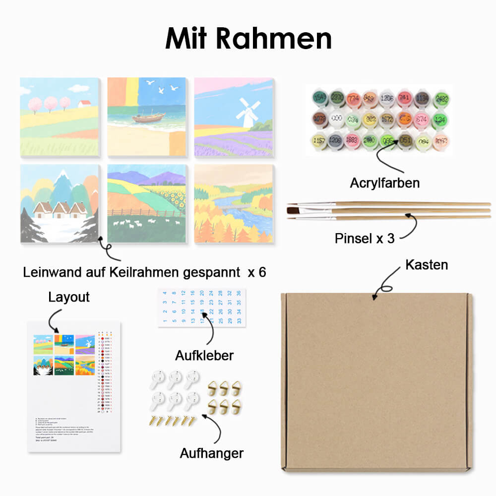 Bunte Felder durch die Vier Jahreszeiten 6 Stück Mini Malen nach Zahlen
