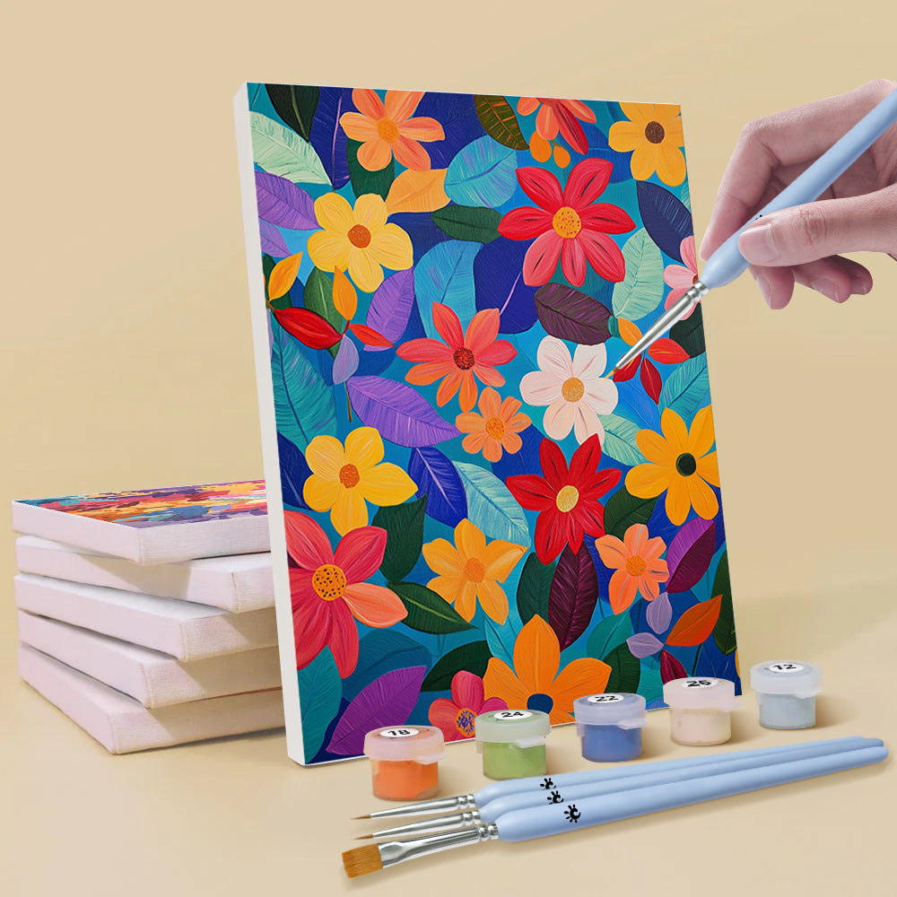 Bunte Herbstblätter und Blumen 6 Stück Mini Malen nach Zahlen