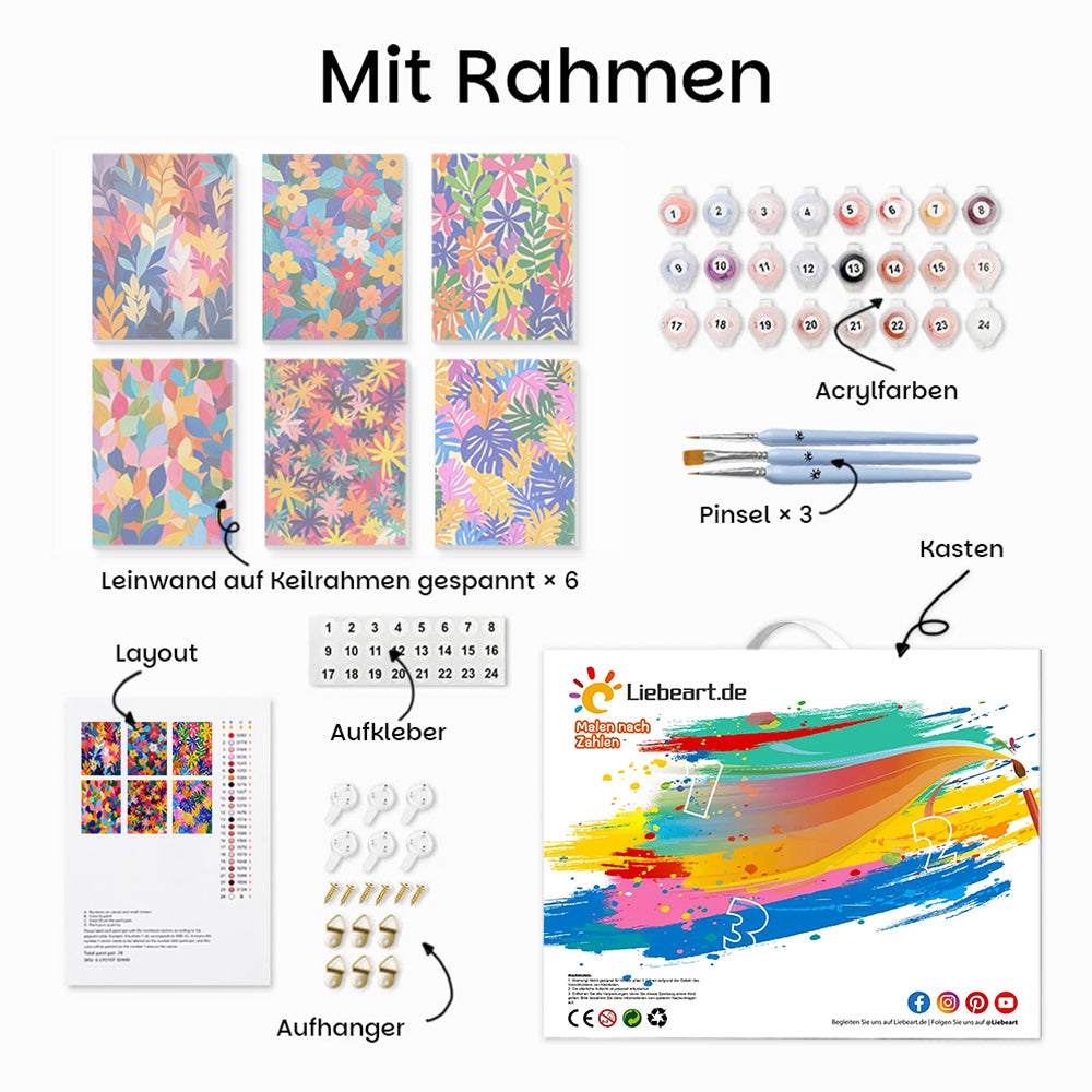 Bunte Herbstblätter und Blumen 6 Stück Mini Malen nach Zahlen
