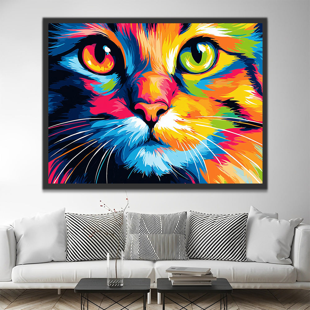 Bunte Katze mit unterschiedlichen Augen Malen nach Zahlen