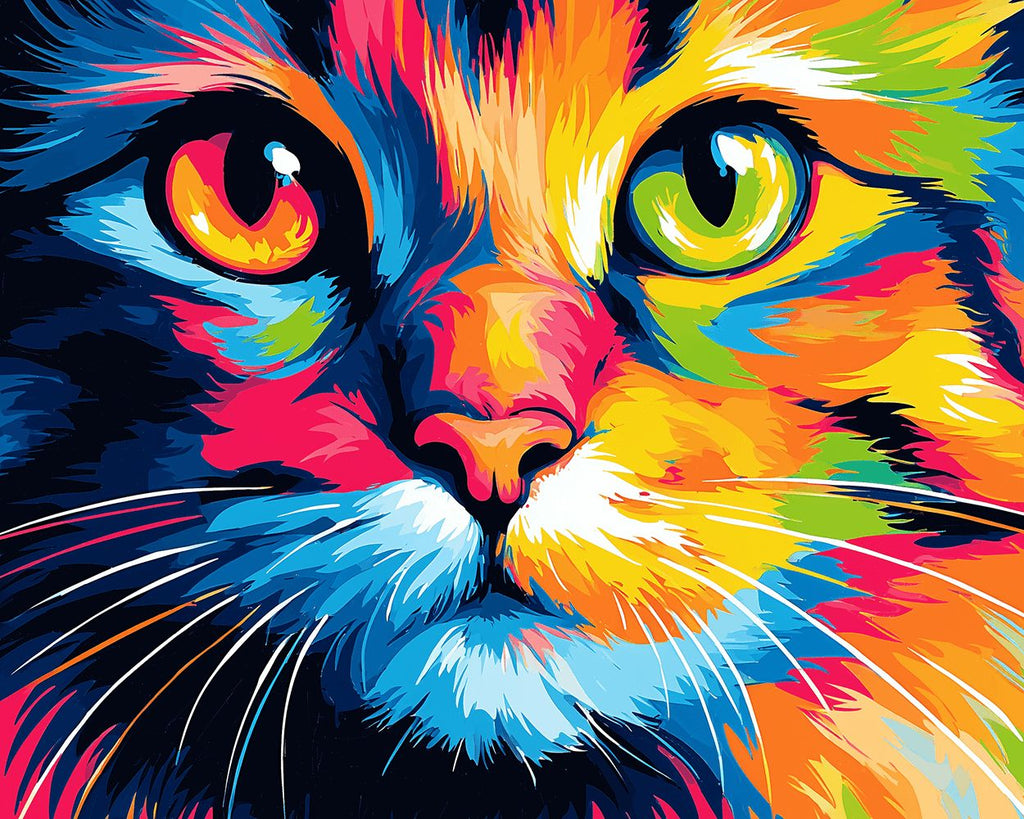 Bunte Katze mit unterschiedlichen Augen Malen nach Zahlen
