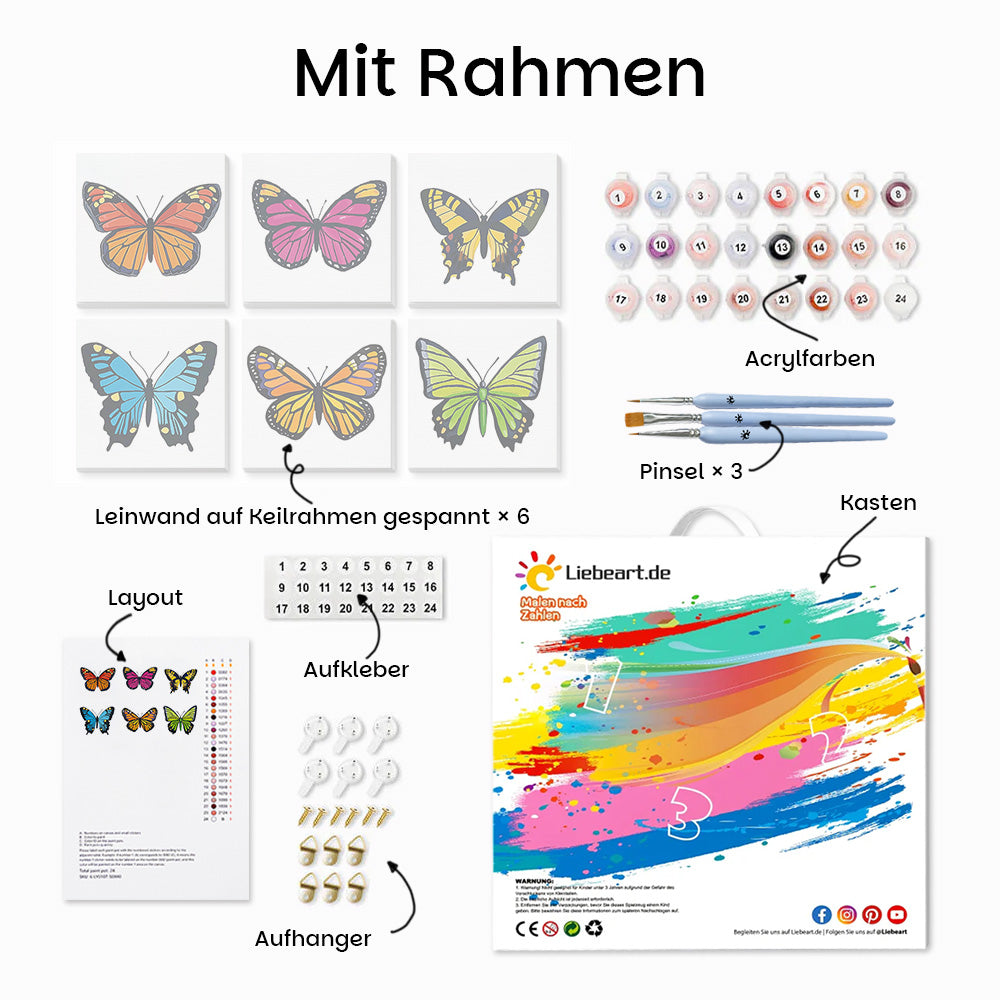 Bunte Schmetterlinge 6 Stück Mini Malen nach Zahlen