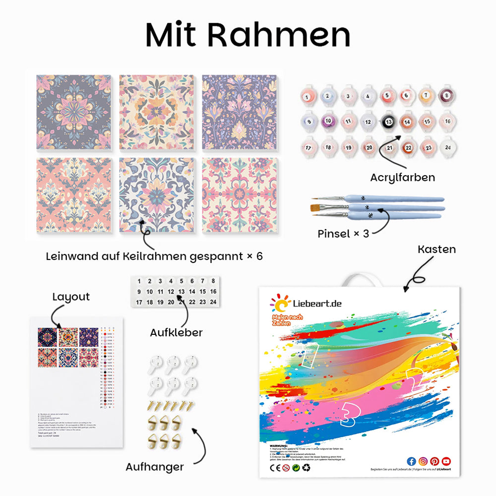 Buntes Mandala 6 Stück Mini Malen nach Zahlen